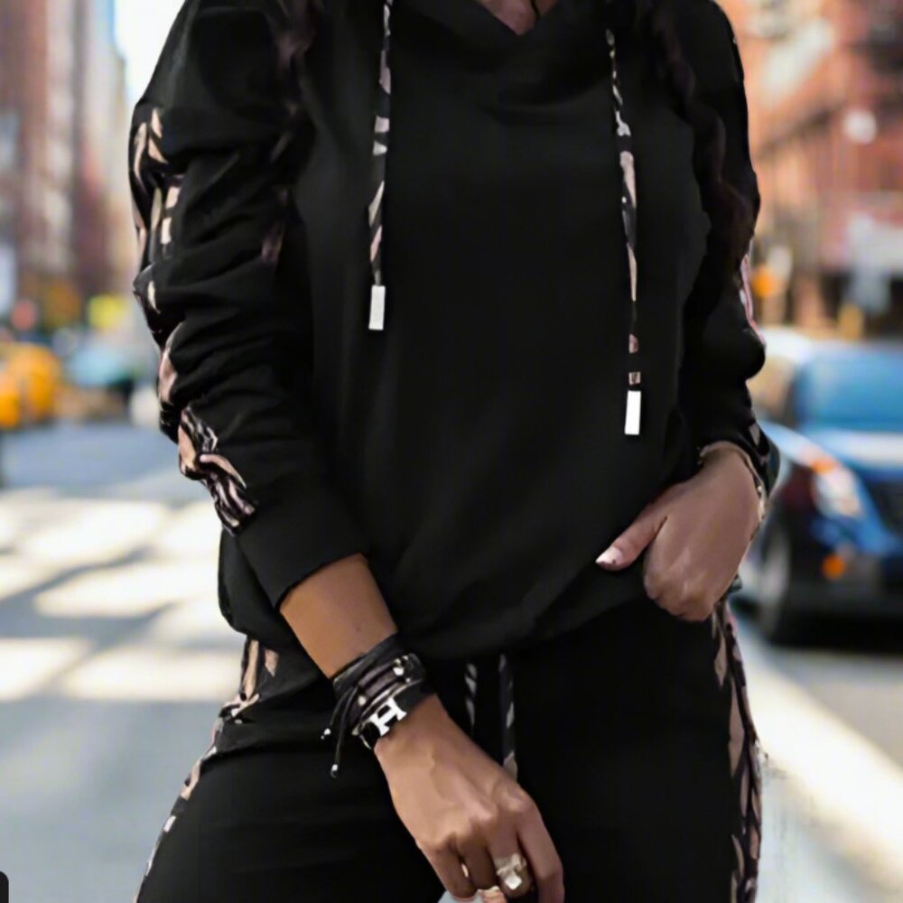 Sleek Athletic Two-Piece Track Suit, Black/Pink Stripes, multiple sizes, New